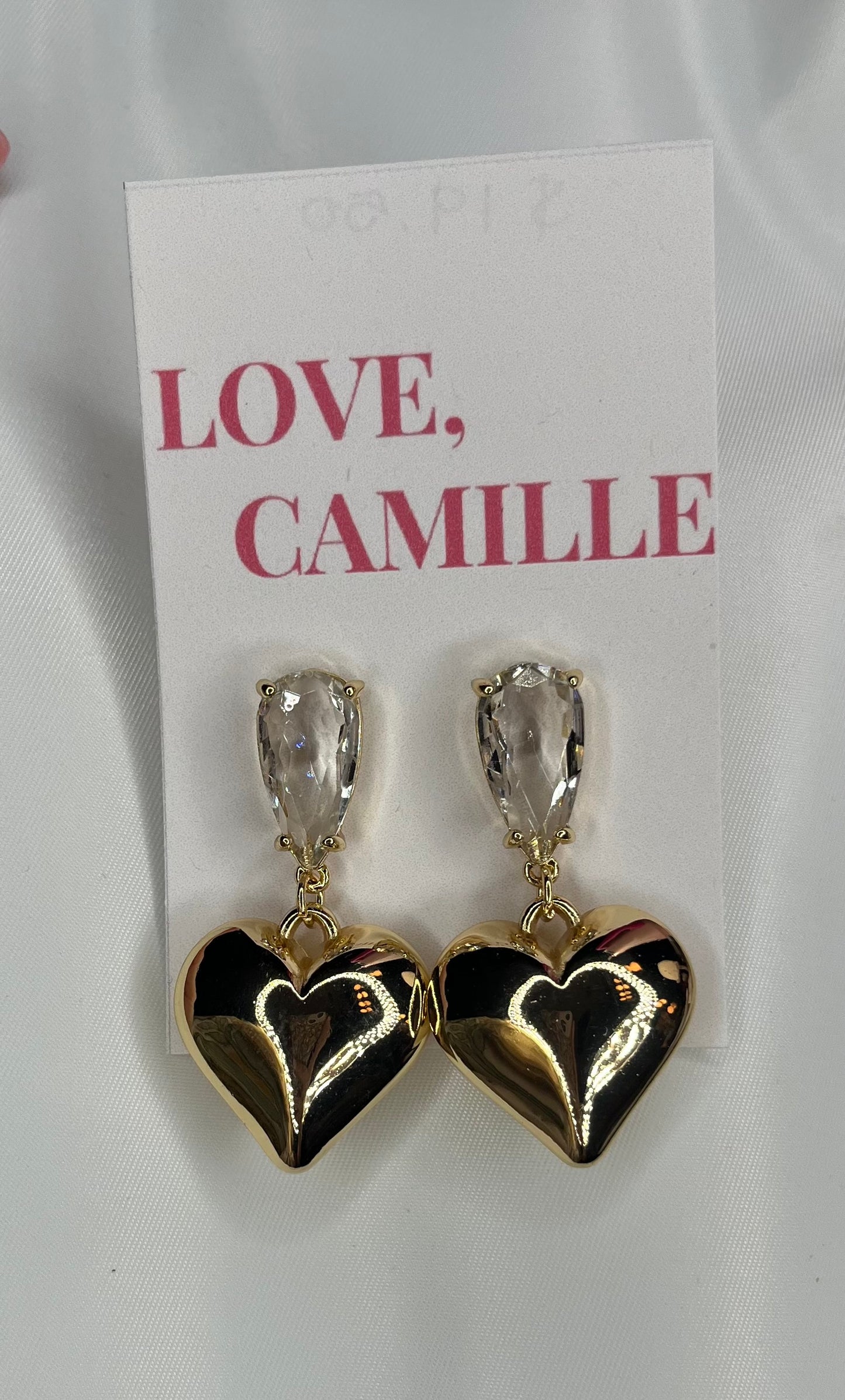 Gold Heart Drop Earrings
