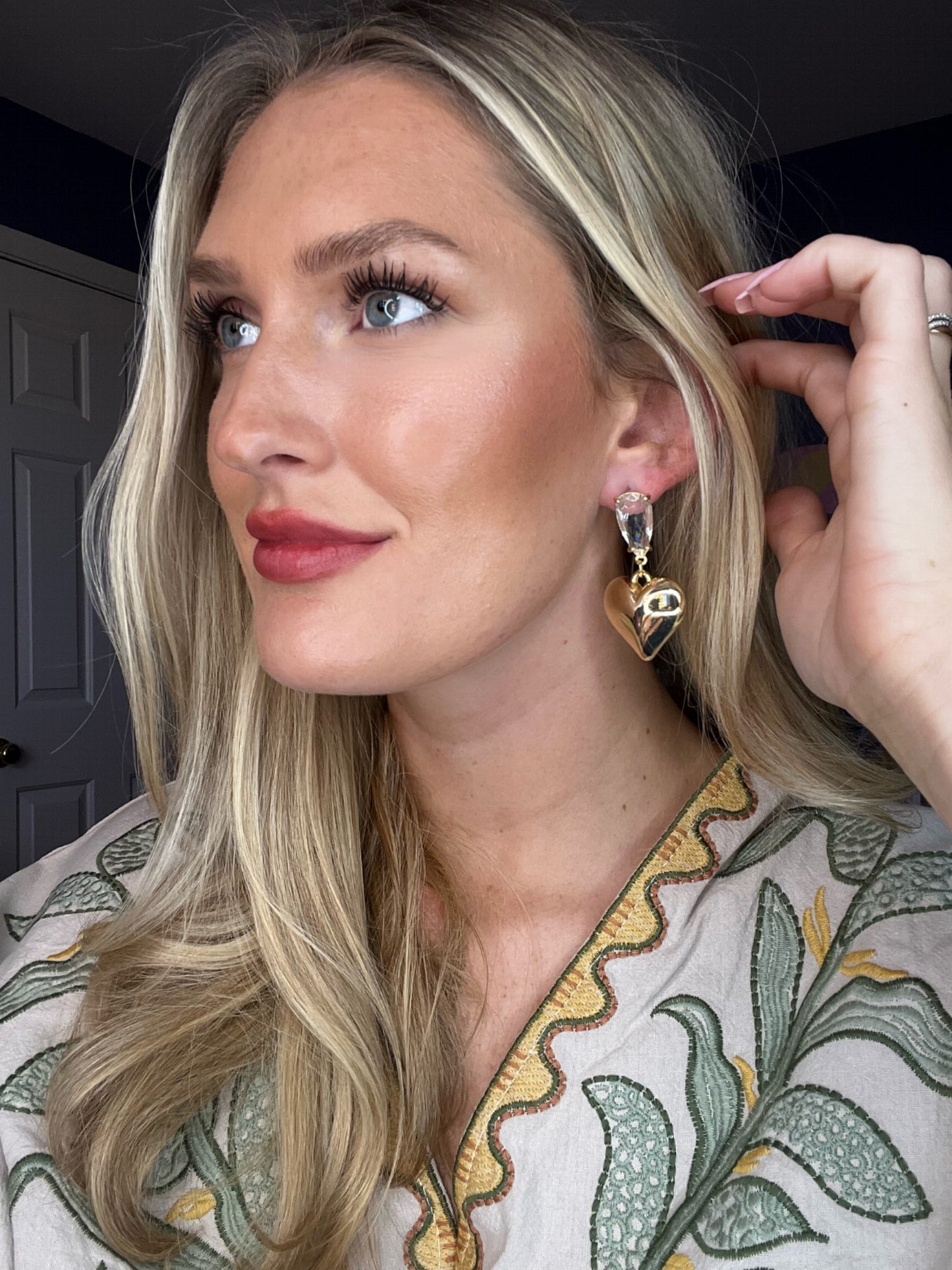 Gold Heart Drop Earrings